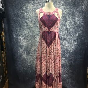 Free People You Made My Day pink white purple cutout lace-up bohemian maxi dress